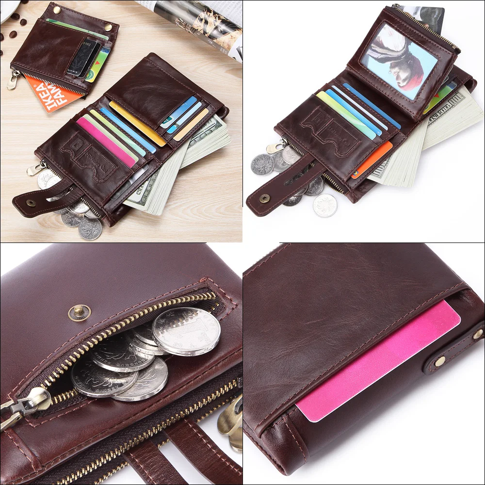 MISFITS vintage short wallet genuine cow leather men wallet coin pocket zipper small purse card holder brand portomonee for male