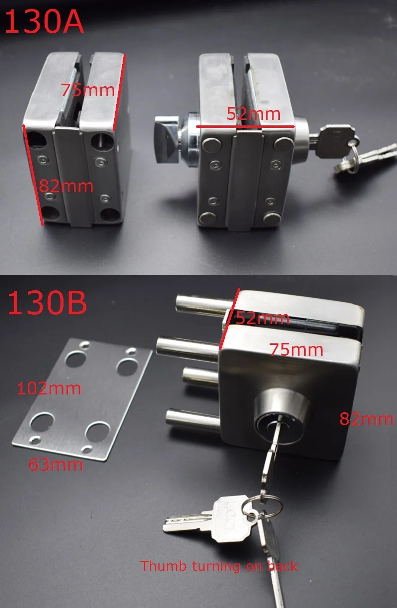 Stainless Steel Entry Gate 10-12mm Glass Door Lock Locks W Key Swing Door Square Design 4 Kinds