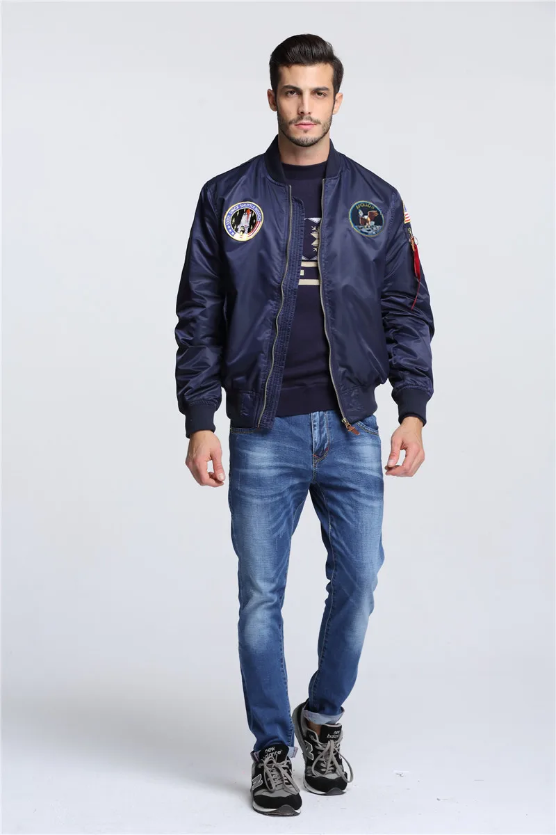 2023 New Autumn Apollo Thin 100th SPACE SHUTTLE MISSION Thin MA1 Bomber Hiphop US Air Force Pilot Flight College Jacket For Men 3