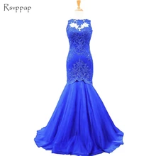 Long Evening Dress 2018 New Arrival Mermaid Scoop Lace Backless Royal Blue Floor Length Women Formal