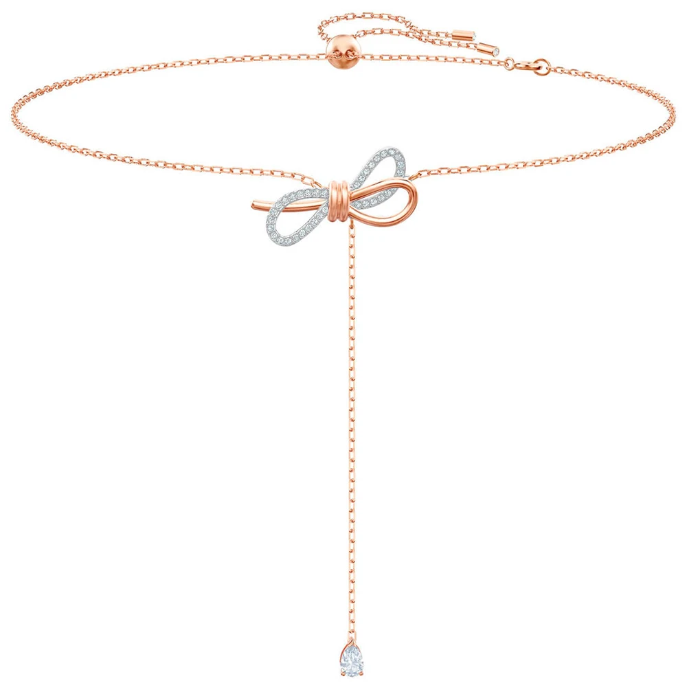 

SWA RO 19 Years Original 1:1 High Quality LIFELONG BOW Two-Tone Necklace Long Sweater Chain Girlfriend Wild Jewelry Gift