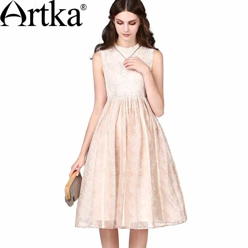 Artka женская Летний Новый Кружева Лоскутная Шифоновое Платье Винтаж Стенд