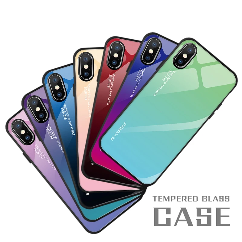 

Gradient Tempered Glass Case For iPhone XS Max 7 8 PLUS 6 6s X XR 10 Colorful Aurora Back Cover For iPhone 6 6 S plus Hard Coque