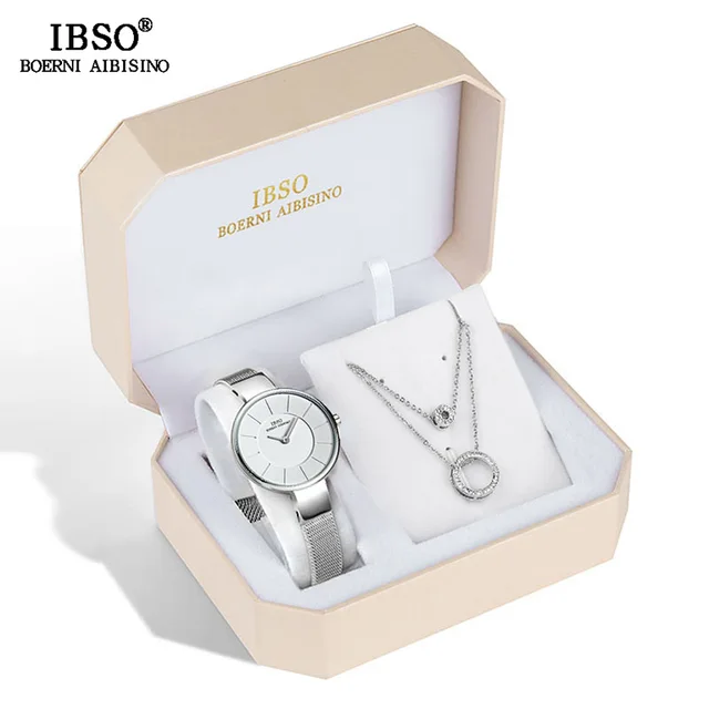 IBSO Brand Creative Quartz Women Watch Necklace Earring Combination Set Wristwatches Metal Strap Ladies Watches for Gift - Image 3