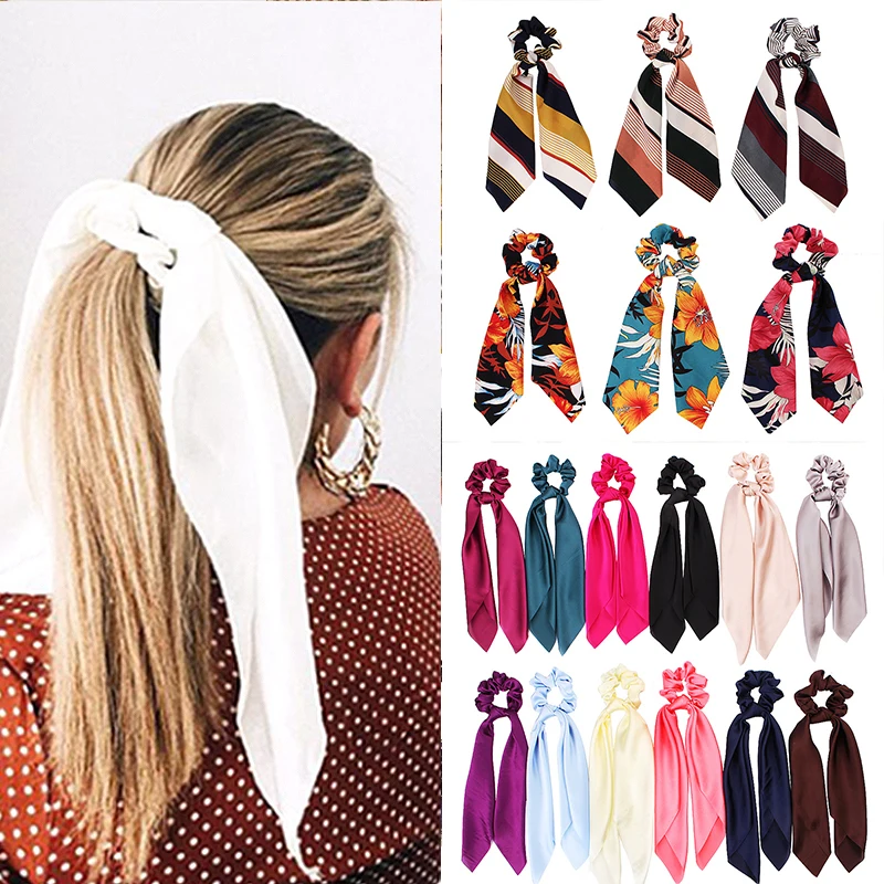 Solid Floral Bow Scrunchie Hair Band Elastic Hair Ties Rope Scarf Accessories