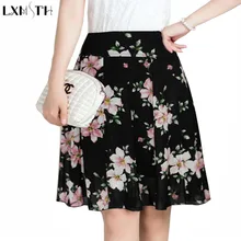 LXMSTH шифоновая юбка женская летняя новая юбка с цветочным принтом мама Плюс Размер Высокая талия тонкая трапециевидная плиссированная юбка женская 5XL 6XL