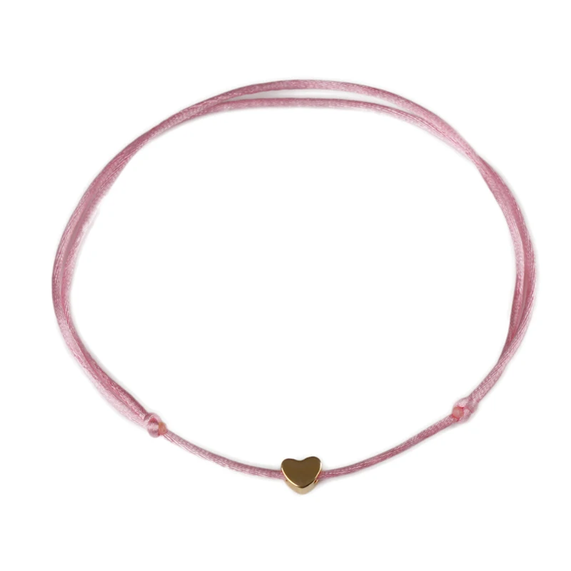 KEJIALAI Золото Цвет Сердце браслет серебро ручной работы ювелирные изделия многоцветная Веревка Регулируемая струна счастливый браслет для женщин детей - Окраска металла: Pink