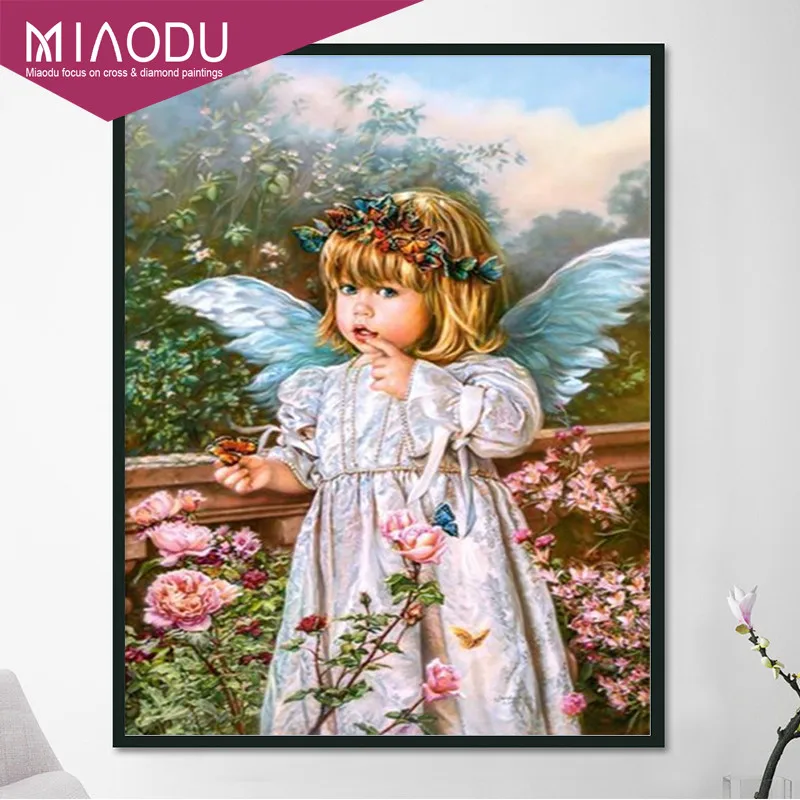 

Miaodu 5d Diy Diamond Painting Cross Stitch Diamond Embroidery Angel Girl Picture Landscape Wall Sticker Full Diamond Mosaic