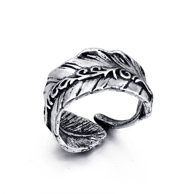 

1PC Punk Retro Silver Color Irregular Feather Open Ring For Women Men Adjustable Leaves Finger Ring Jewelry Anel Anillo Gift R50