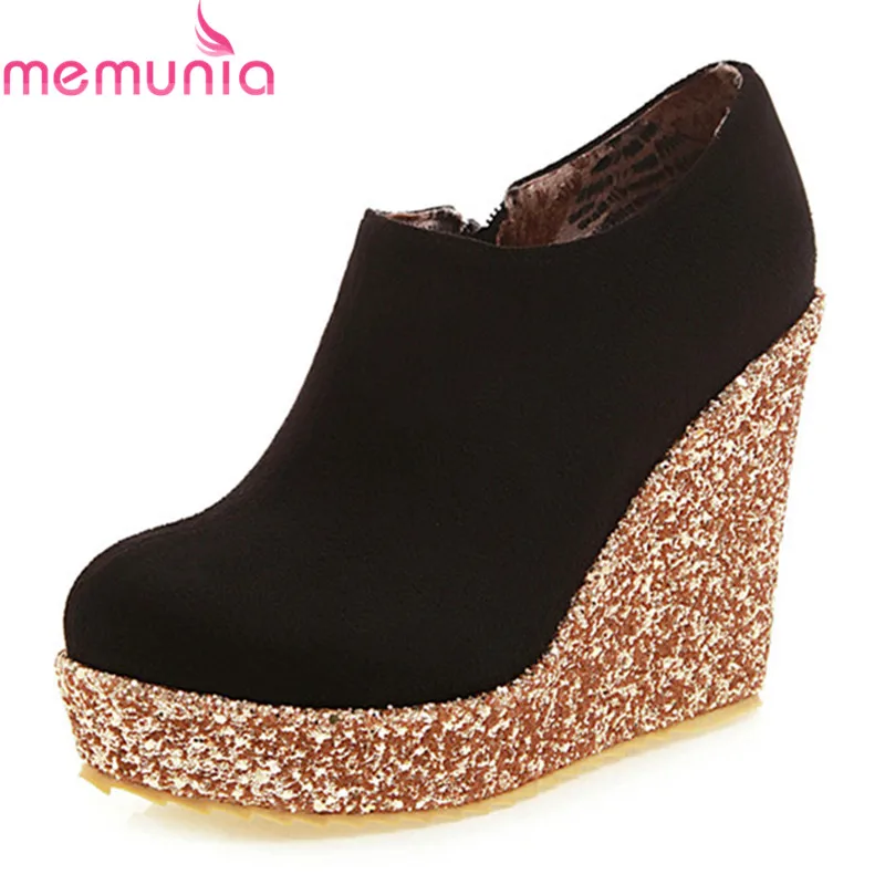 

MEMUNIA 2019 new arrival women pumps flock spring summer shoes round toe rome wedges platform shoes woman party wedding shoes