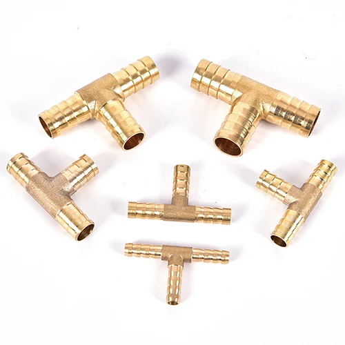 Tubo de manguera de 6mm 8mm 10mm 12mm 3 vías de latón en forma de T acoplamiento de púas de cobre Tubo de manguera de 6mm 8mm 10mm 12mm 3 vías de latón en forma de T acoplamiento de púas de cobre