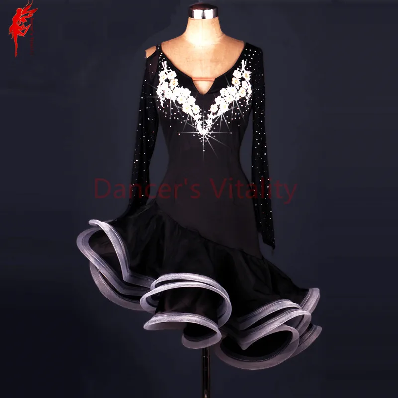 

Women latin dance clothes luxury stones longsleeve latin dance dress for girls latin dance dresses lady performance dress XS-6XL