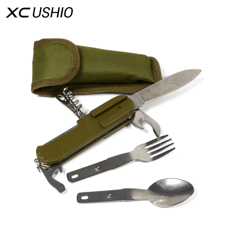 

Multipurpose Tableware Stainless Steel Cutlery Multifunctional Tools Knife Spoon Fork Bottle Opener Screwdriver Outdoor Camping