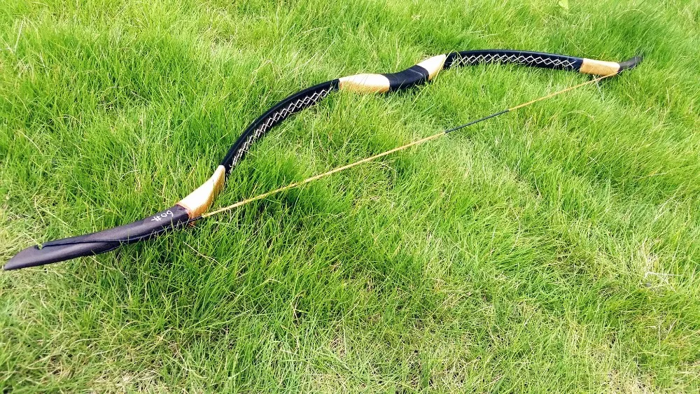 Chinese handmade black leather longbow Archery Longbow Recurve Bow