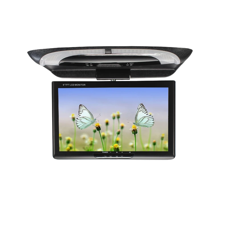 Высокое разрешение 9 дюймов цветной TFT ЖК монитор на крыше автомобиля 2 способ видео вход флип вниз монитор, потолочный автомобильный монитор - Цвет: Black