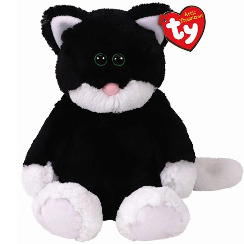 black and white cat plush