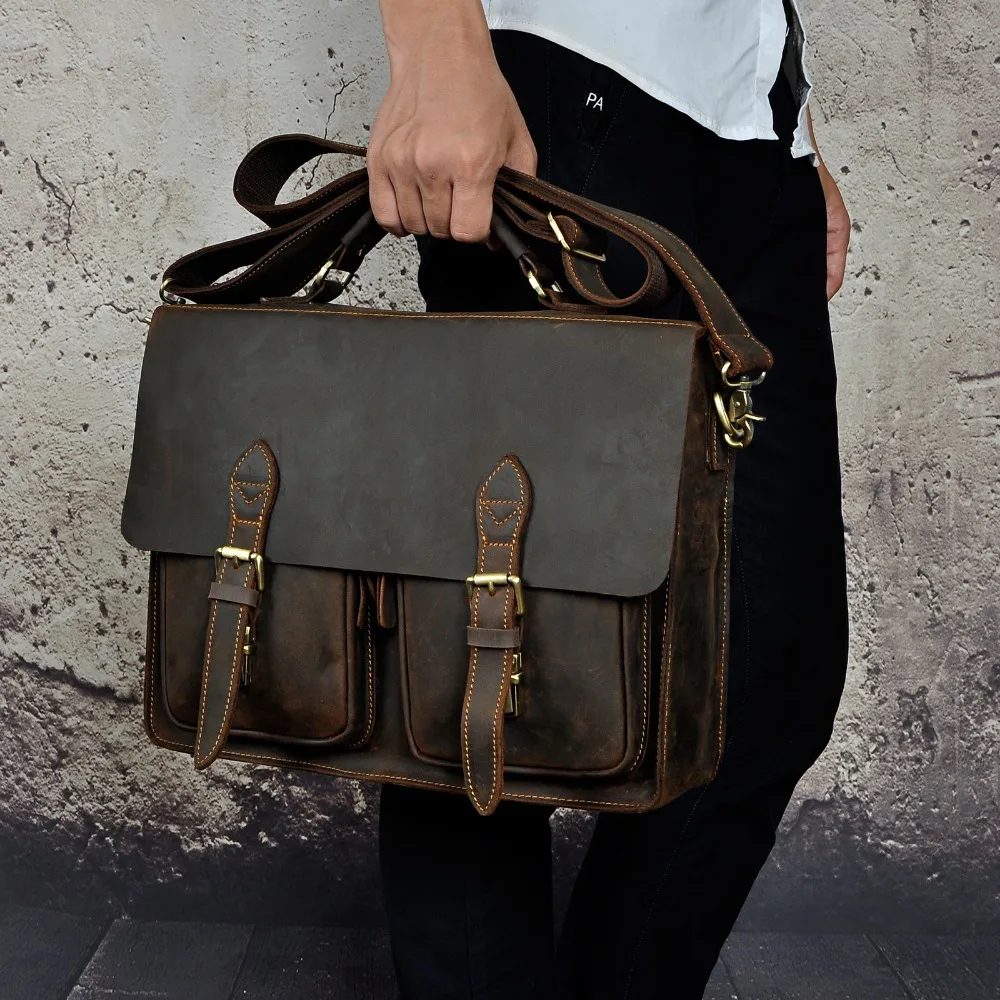 Мужской кожаный Ретро дизайнерский деловой портфель Crazy Horse, мужская сумка для ноутбука, сумка-мессенджер, 1061