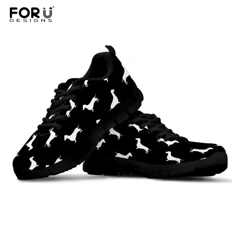 

ELVISWORDS Dachshund Dog Women Sneakers Woman Black Casual Shoes Slip On Flat Comfortable Breathable Mesh Shoe Light Weight Shoe