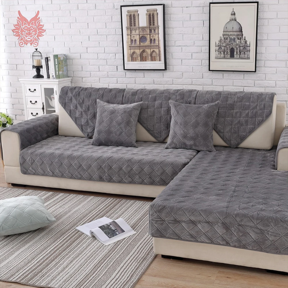 Acolchoado de Pelúcia Capa de Sofá Cinza Xadrez Rosa Sofá Secional Capa Protetor Mobiliário Sofá Cobre Sofá Slipcovers Fundas Sp5623