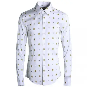 

Luxury Men Shirt New Polka Dot Pattern Printed Mens Dress Shirt Fashion Bee Print Mens Shirts Casual Slim Fit Men Clothes 2019