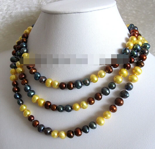 

huij 004423 49" 6-8mm Multi Color Freshwater Pearl Strand Necklace Fashion Jewelr
