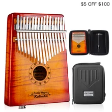 GECKO Kalimba 17 Key CURLY MAPLE Thumb Piano builts-in EVA high-performance protective box,  MC-SEQ