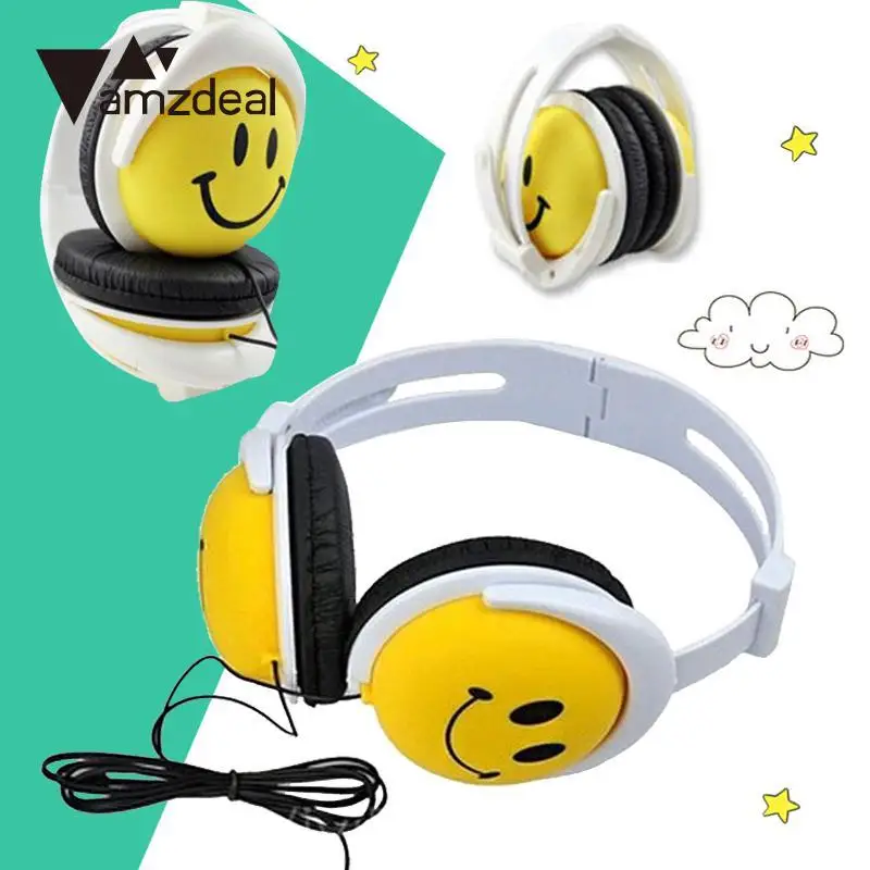 

amzdeal Cartoon Smile Face Children Kids Foldable Wired Headband Headphones Earphone Professional Music Party HiFi Earphone Gift