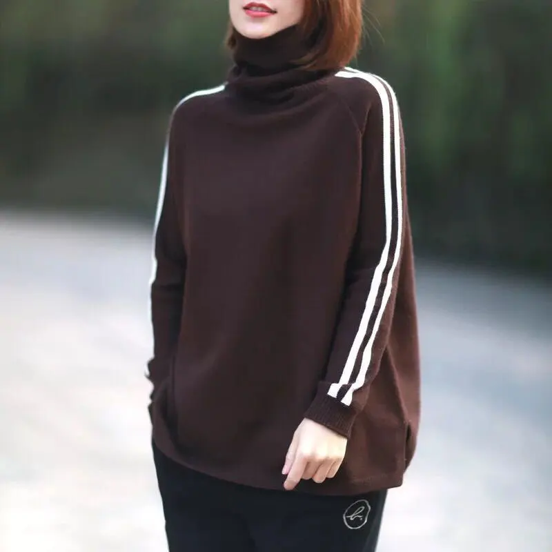

Spring Autumn Art Style Women Sweaters Plus Size Turtleneck Loose Long Sleeve Casual Pullovers Female Vintage Knit Tops D136