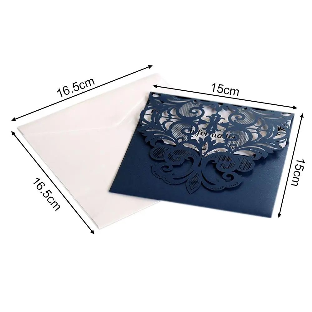  10pcs/set European Style Lace Wedding Invitations Cards Blue Color Laser Greeting Card Wedding Enga - 4.00003E+12