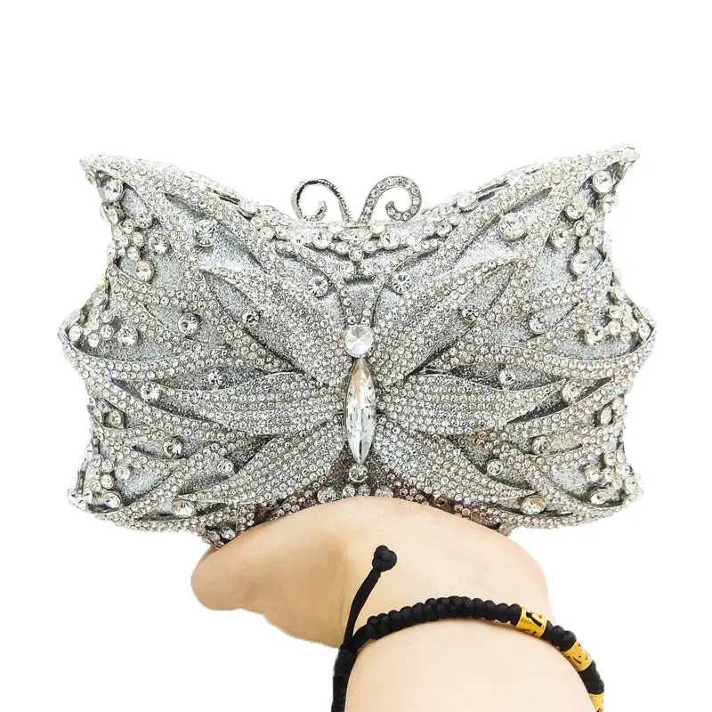 Bouotique De FGG женский клатч с серебряной бабочкой, вечерние сумки с кристаллами, сумочки с бриллиантами, свадебные вечерние сумочки - Цвет: 1