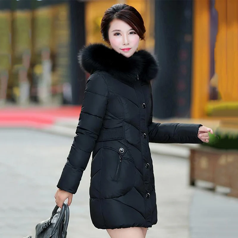 Высокое качество женская зимняя куртка размера плюс 3Xl 4XL Верхняя одежда с капюшоном с меховым воротником Женское пальто длинная теплая парка Abrigo Mujer