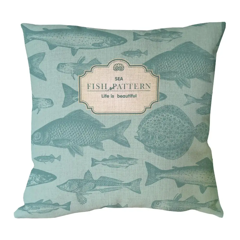 various fish printed pale green customized cushion cover retro vintage