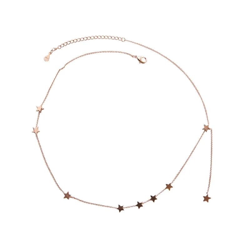 

2018 Simple Vintage Rose Gold Coated Clavicle Chain Stars Pendant Choker Necklace for Women Party Statement Jewelry Bijoux Femme