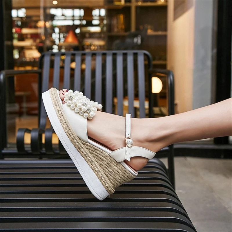 MSSTOR String Bead Butterfly-knot Platform Shoes Peep Toe Off White Buckle Strap Casual Sweet Summer Sandals Crystal High Heels MSSTOR String Bead Butterfly-knot Platform Shoes Peep Toe Off White Buckle Strap Casual Sweet Summer Sandals Crystal High Heels