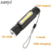 Mini 4 Modes Portable T6+COB LED Flashlight with Magnet USB Charging Zoomable Handy LED Flash Light Torch Pocket Camping Light portable mini cob led flashlight keychain handy light lamp carabiner camping outdoor torch