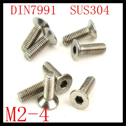

200pcs/lot DIN7991 Stainless Steel 304 M2*4 Flat Head Hexagon Socket Screw