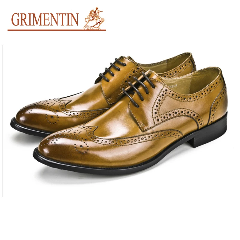 

GRIMENTIN Brand mens dress shoes fashion designer genuine leather 4 colors brogue shoes formal business wedding male shoes