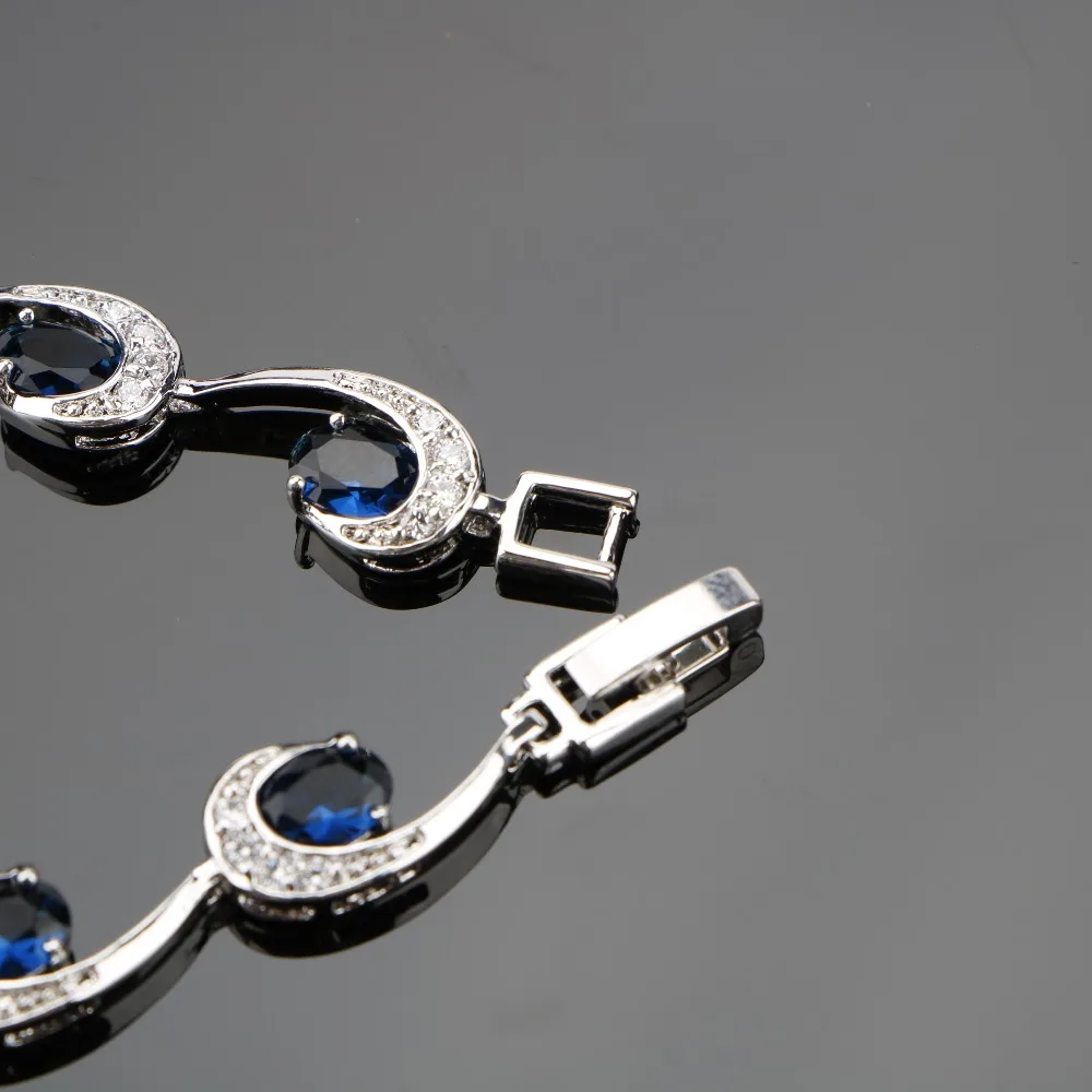 Egg Dark Blue Luxury Cubic Zirconia Silver 925 Bracelets For Women Sterling Silver Jewelry length 18 CM Free Gift Box