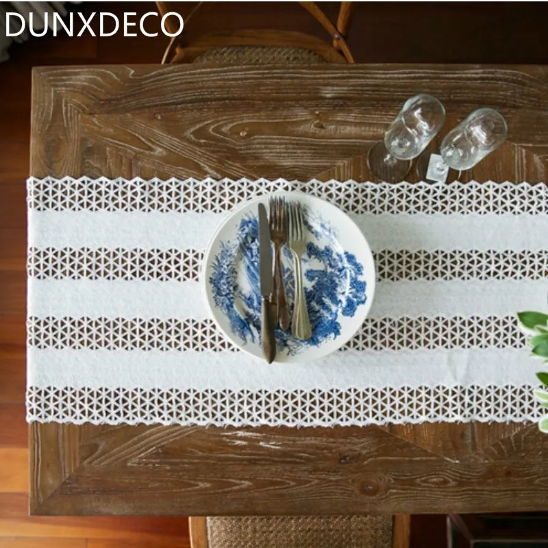 

DUNXDECO Table Runner Wedding Party Decoration Cotton Lace Tablecloth Modern European Simple Luxury Romantic Desk Ground Fabric