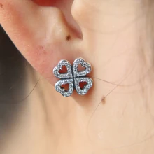 Высококачественный окисленный Европейский cz четырехлистный клевер для девушек 925 серебряная серьга с фианитом