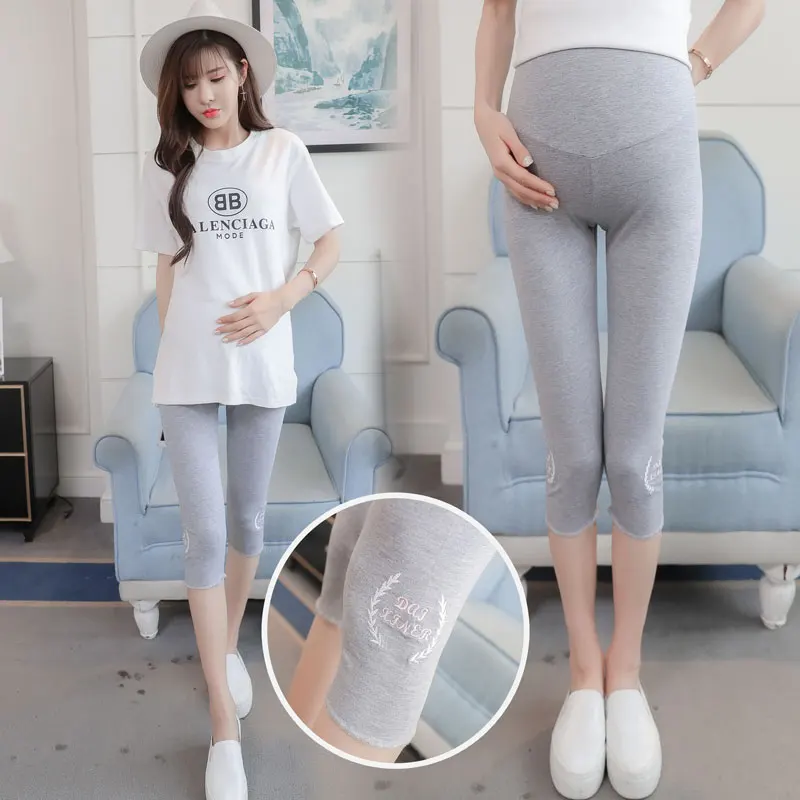 

978# 7/10 Length Thin Cotton Skinny Maternity Legging Summer Pencil Capris Clothes for Pregnant Women Adjustable Belly Pregnancy