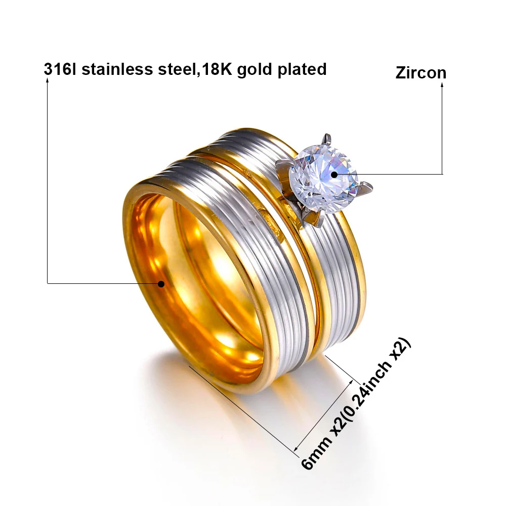 MeMolissa Wedding Ring for Women / Men Gold Color Love Engagement Couple Stainless Steel US size