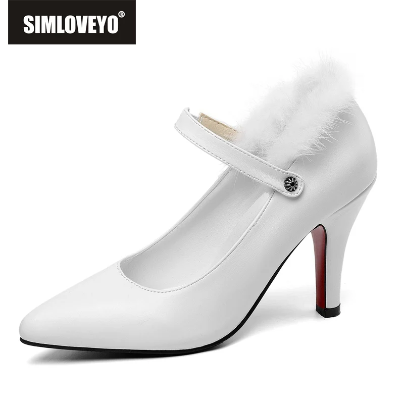 

SIMLOVEYO 2019 spring pumps Women 9.5cm High thin heels Ladies pumps Pointed toe Slip on office shoes Black White big size 46