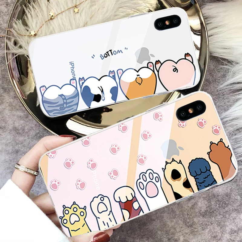 

For iphone 6 7 8 6s 5 5s se 6 s Case For iphone X XS Max XR 7 8 Plus Case Cover Transparent Cute Dog Cat Love Heat Case Cape