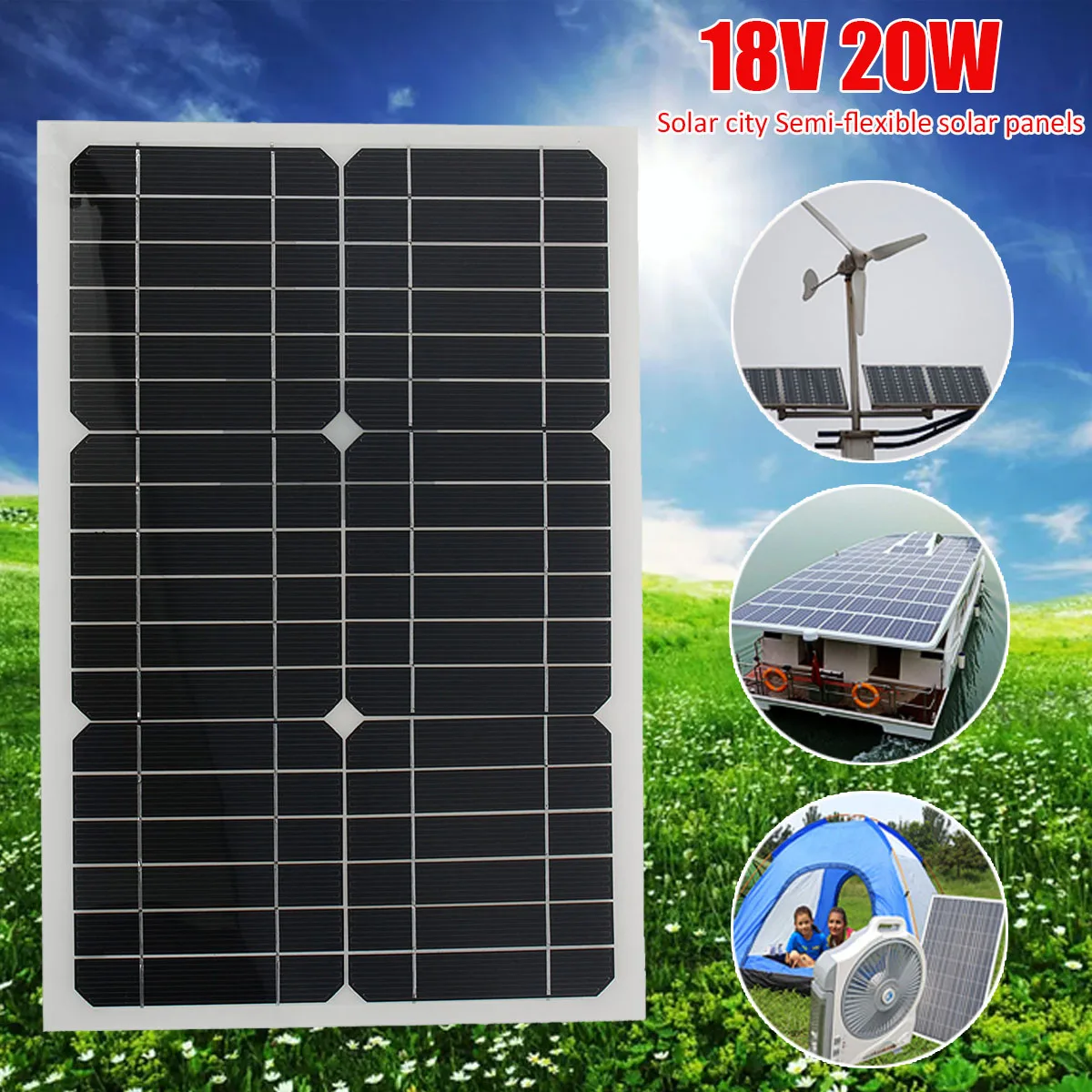 

LEORY 20W 18V Semi Flexible Light Weight Solar Panels Portbale DIY Solar Panel With 3 meter Cable For Car Battery