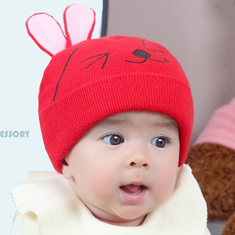 children Hat Rabbit Ears Newborn Cute Warm Hats Toddler Kids Rabbit Ears Knitted Woolen Child