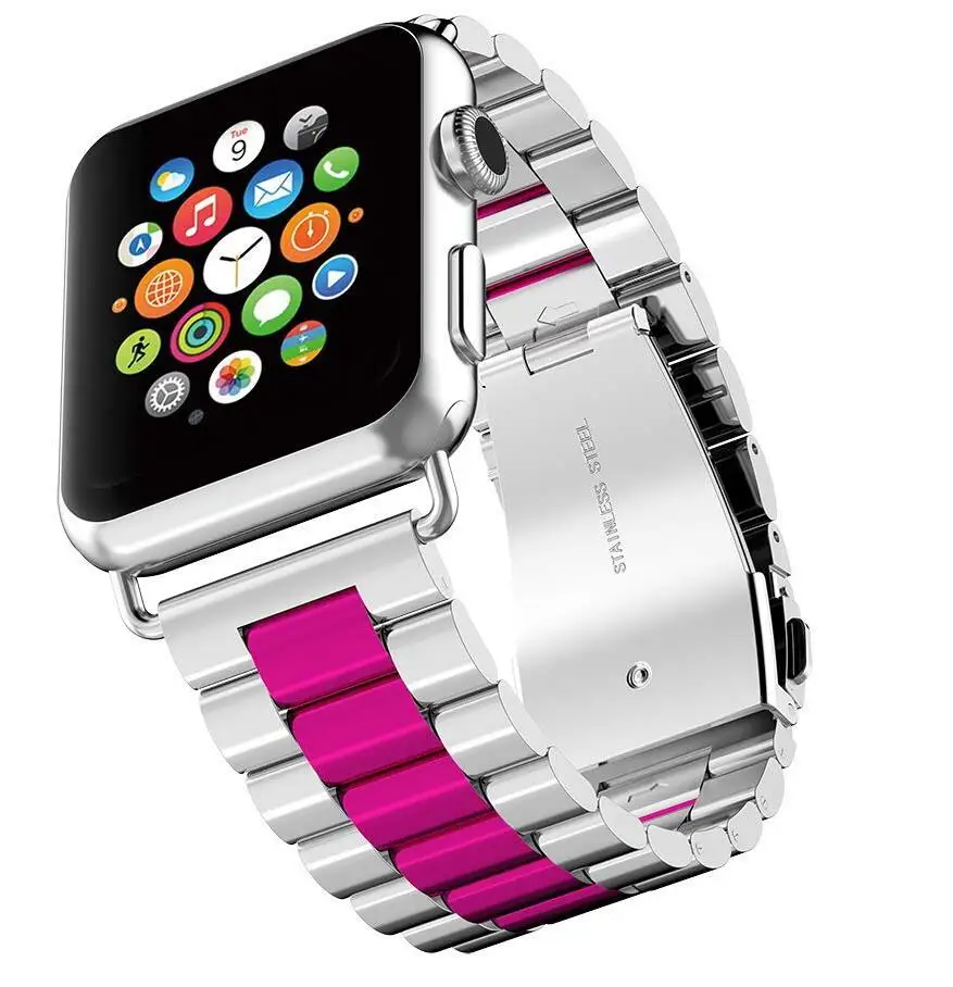 Ремешок для apple watch, 4 ремешка, 44 мм, 40 мм, correa, apple watch, 42 мм, 38 мм, iwatch, браслет из нержавеющей стали, ремешок для часов 4/3/2/1 - Цвет ремешка: silver red