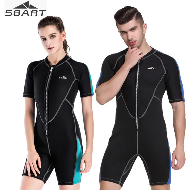 

SBART 2mm Neoprene Men Women Short Wetsuits Lovers Short Sleeve Front Zip Thicken warm Snorkeling Jumpsuit Diving Suit