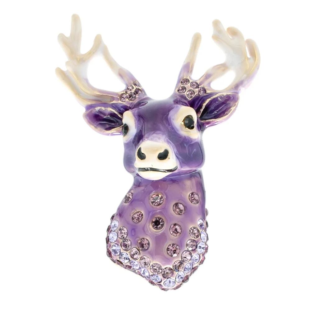 

Purple Rhinestone Crystals Christmas Reindeer Deer Head Brooch Pin Broach Brooches Women Jewelry Accessories SB4534PUR