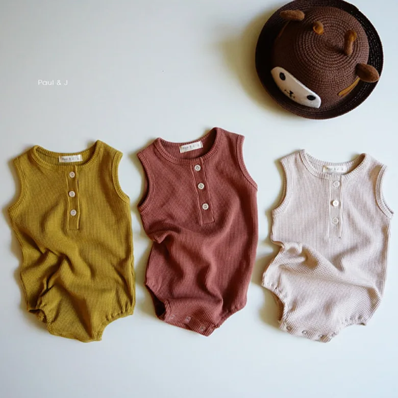 

Summer clothes infant baby girl kids cotton toddler boys unisex lien sleeveless bodysuit twins clothing